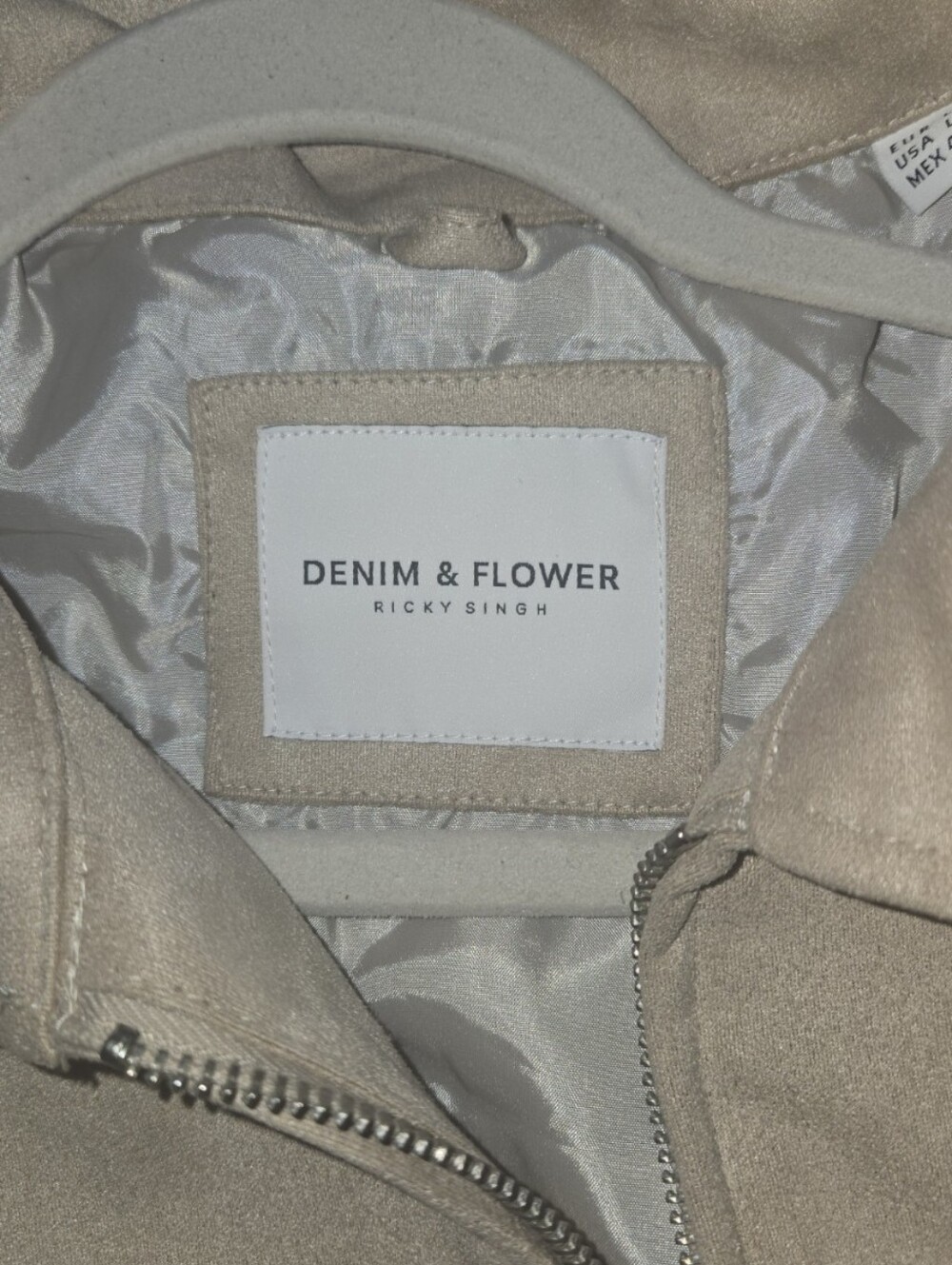Denim & Flower Light Beige Suede-Effect Zip Jacket